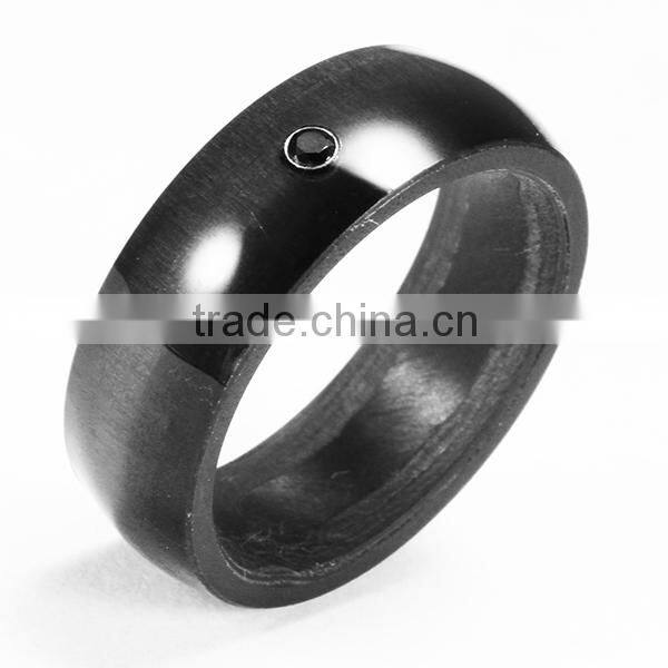 2 Stripe Black Carbon Fiber Inlay Ring with 1 Clear CZ (8mm) R2607P