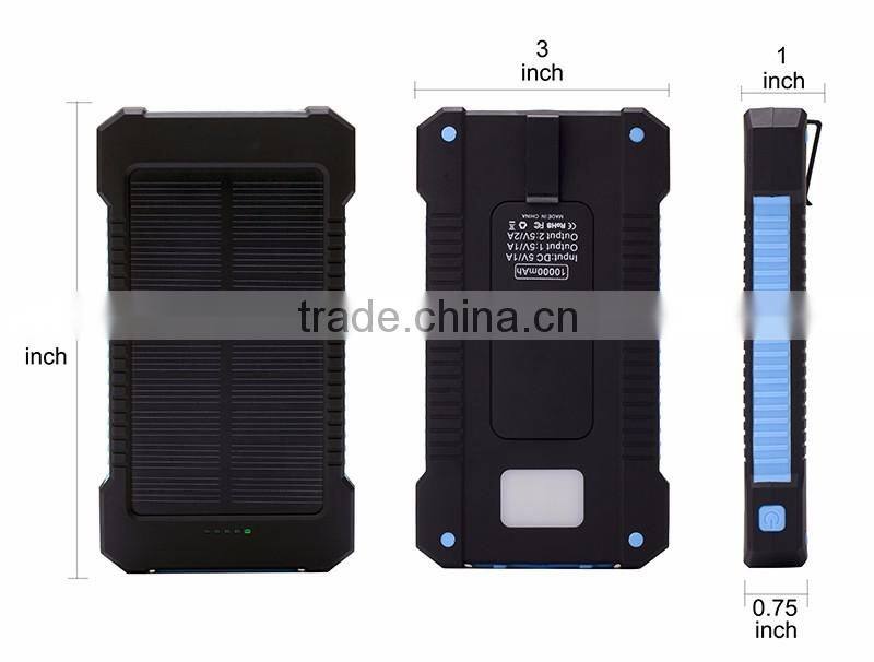 Hot sale 10000mah portable solar charger for samsung mobile phone with led and compass