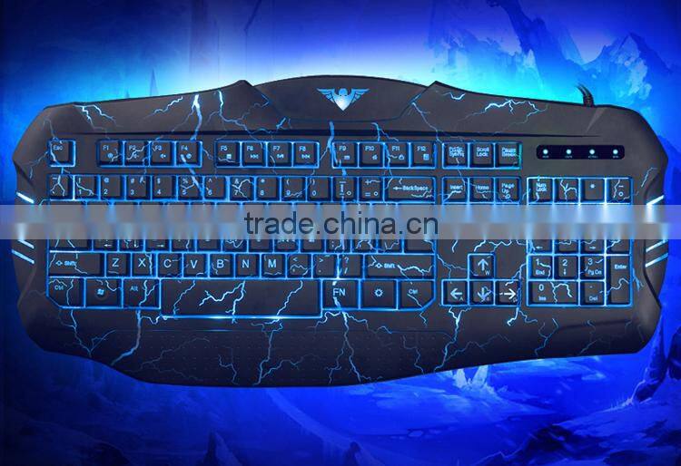 2015 the latest 3 colors LED light crack backlit professional gaming computer keyboard---JK666