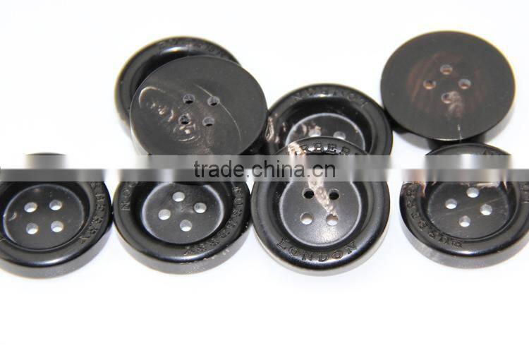 Natural Round Black Natural 4 Holes Real Buffalo Horn Suit Jacket Coat Sweater Buttons with Logo Engraved On