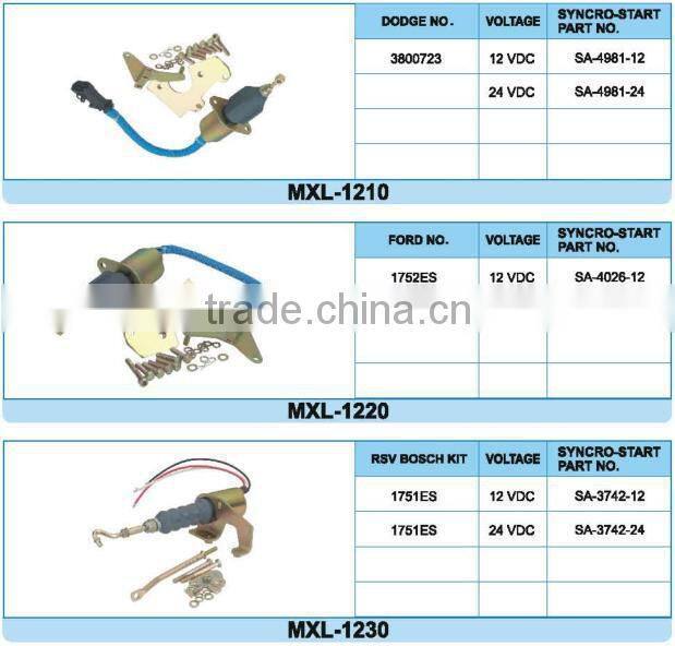 2016 High efficient diesel fuel engine 12v stop solenoid for excavator
