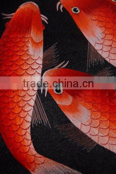 Handworked embroidery wall-hanging---12 Red carps