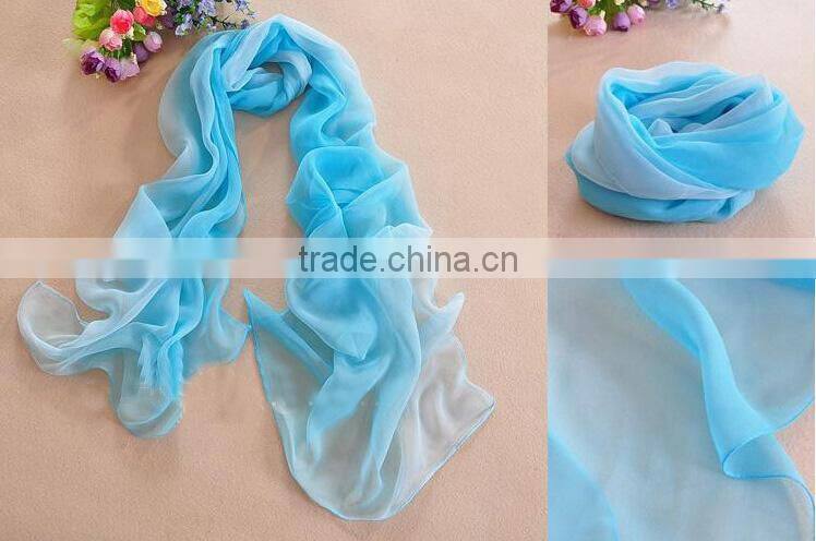 Wholesale Cheap Fashion Chiffon Scarf Womens High Quality Gradual Colors Chiffon Georgette Silk Scarves Shawl Female Long Design