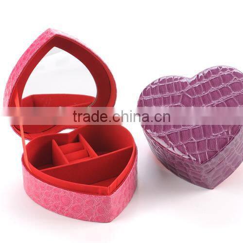 heart shaped faux leather Jewelry organizer storage box-rosy Crocodile grain