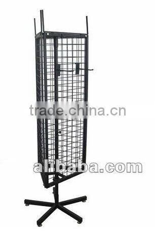 Black 3 Side Rolling Floor Grid Display Stand with Wire Sign holder