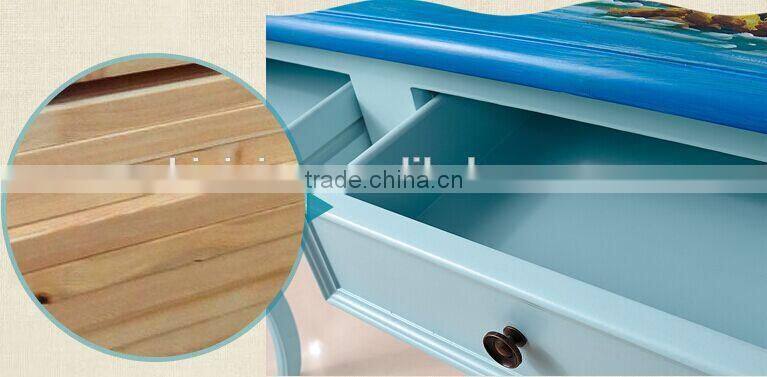 Mediterranean Style Study Desk, Sailing Boat Handpainting Student Desk, Solid Wood Desk with Bookcase (BF01-X1152)