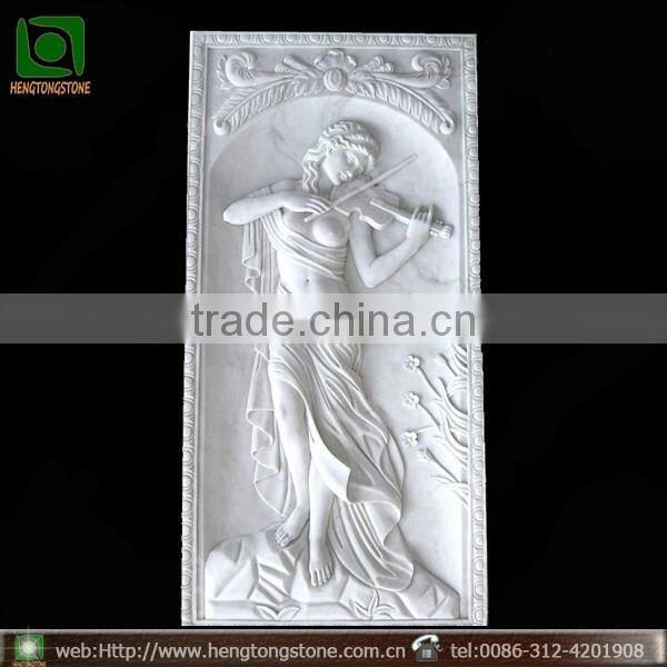 Hand Carved White Marble Lady Statue Wall Relief