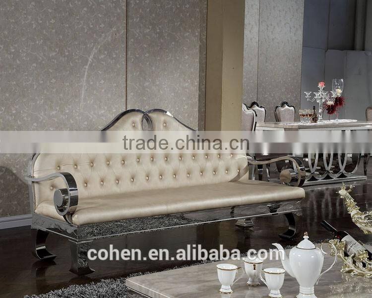 modern luxury polishing stainless steel dining table and chairs set with marble top furniture