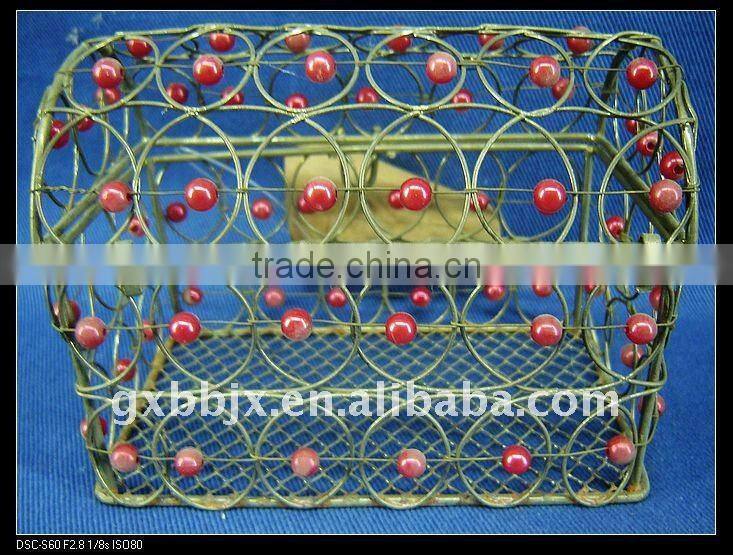 Gold wire decorative with red pearl big storage box with lid