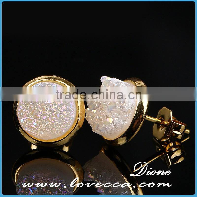 Wholesale Newest Fashion 925 Sterling Silver Yellow Druzy Jewelry Stud Earrings