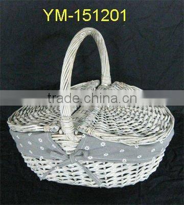 grey wicker picnic basket with lids