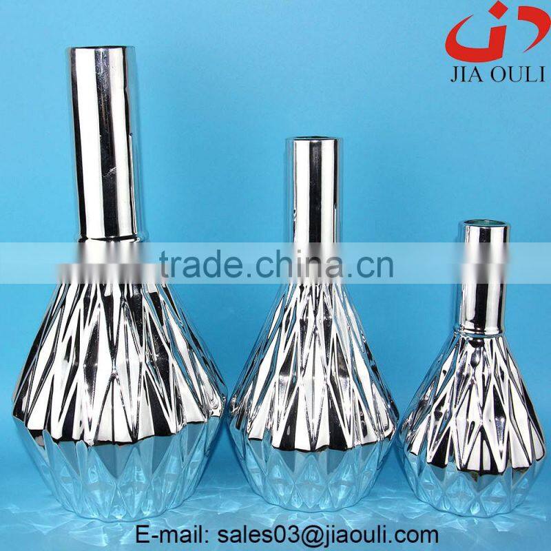 Quality home decor plating silver ceramic vase