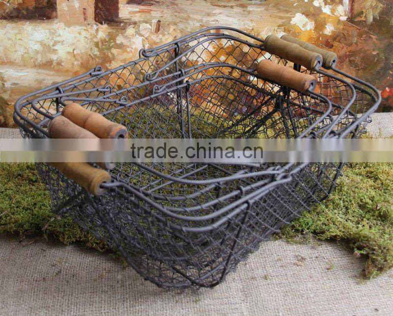 Set of Three Shabby Cottage Chic Wire Baskets