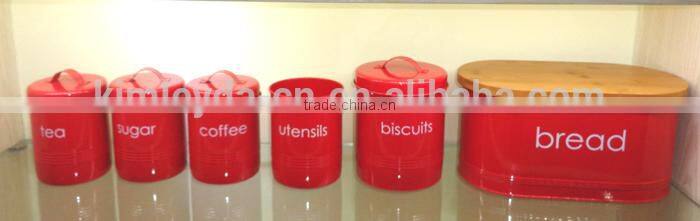 PCS 5 square red bread bin biscuit tea coffee sugar canister set