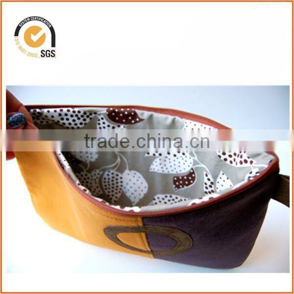 Purple Brushed Twill Colorblock Mustard Yellow Leather Circles Zipper Pouch Clutch By Chiqun Dongguan CQ-H02009