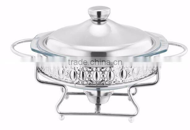 2L glass hot food warmer round silver chafing dish