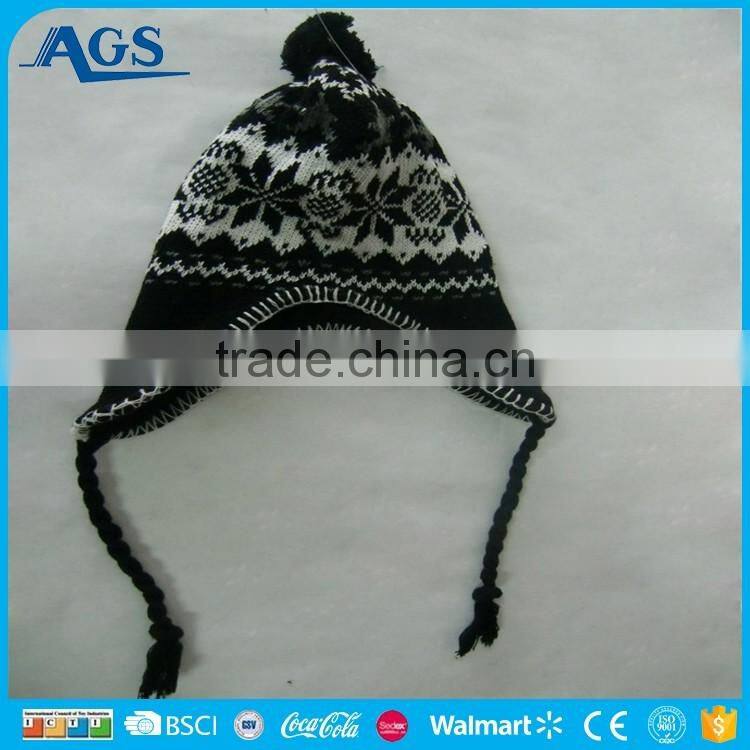 elegant style earflaps design kid beanies custom winter hats with strings