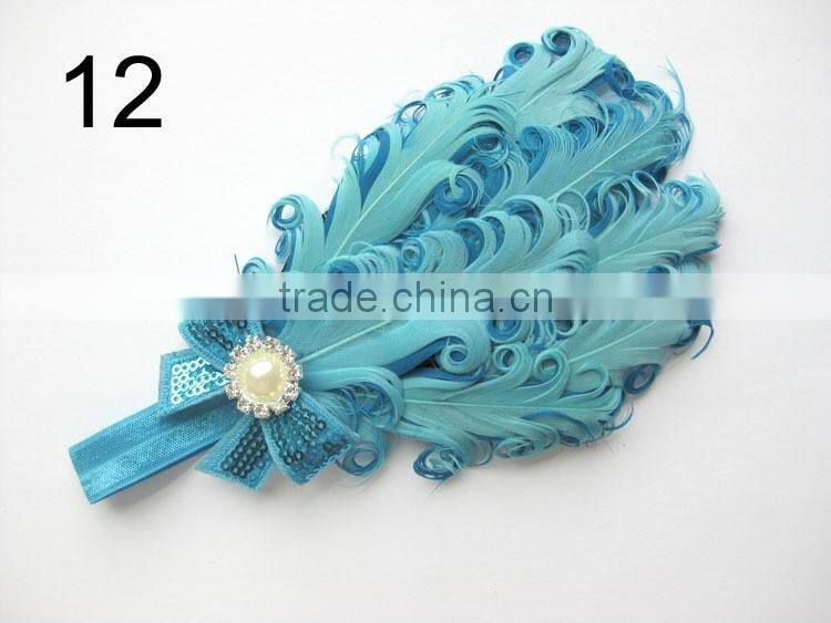 curly feather with pearl bead rhinestone for kids hair accessories