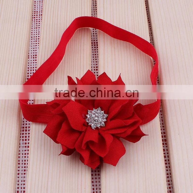 fabric flower headband with rhinestone in center for kids hair accessories
