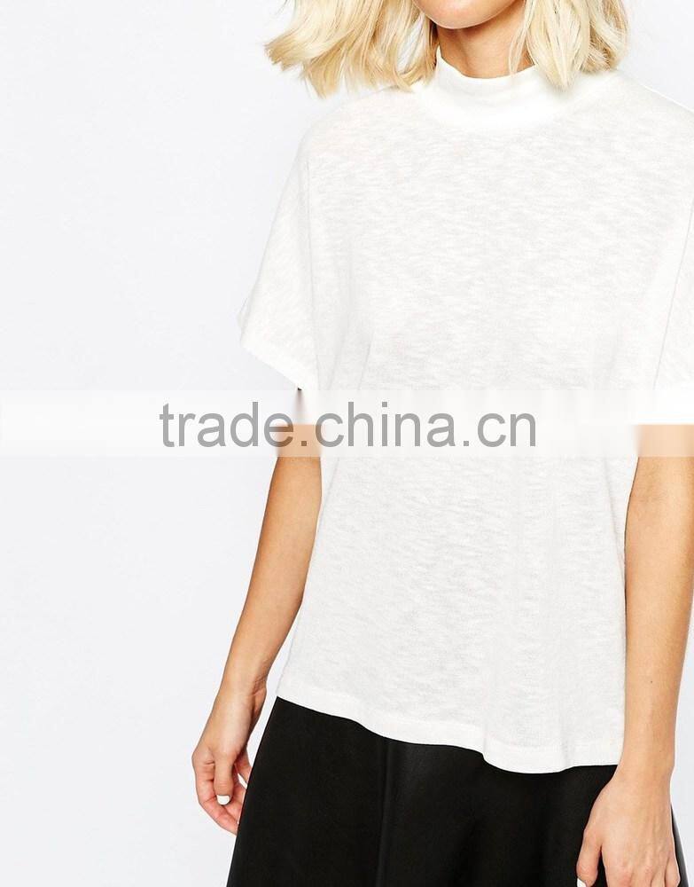 China factory OEM ODM 2015 new fashion customized Highneck White top and blouse