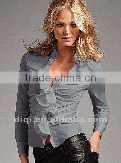 Vintage sexy slim falbala cotton spandex plain blouse,women clothing ,apparels,tops