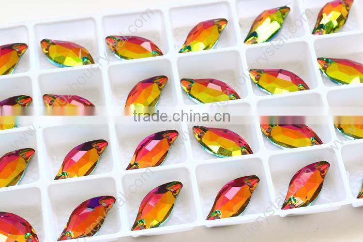 leaf shape k5 crystal sew on stones with silver plated/foiled flat back