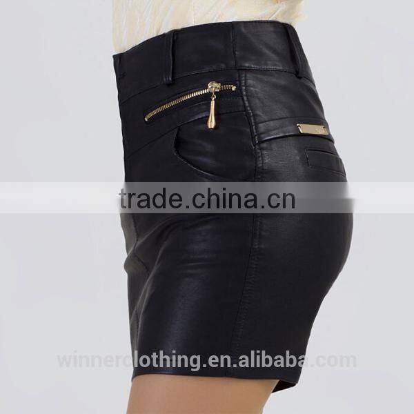 Top fashion fake leather deisgn sexy girls tight skirts with back pockets