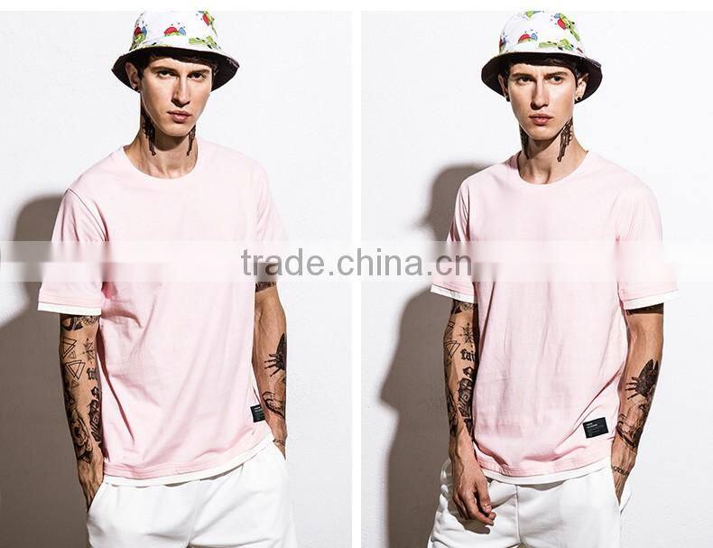 SZXX T371 High Quality Colored Cotton Pink O-neck T-shirt Mens