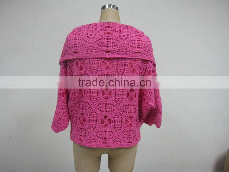 Ladies Crochet Cotton Batwing Sleeve Blouses With Flower Pattern Fashion Top
