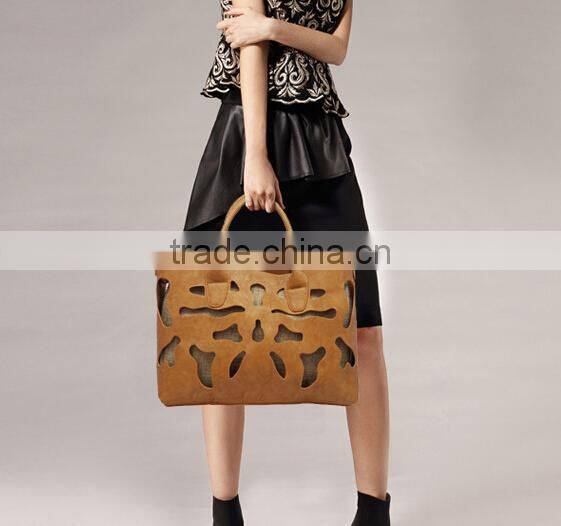 2015 best seller ladies leather fancy hollow out bags