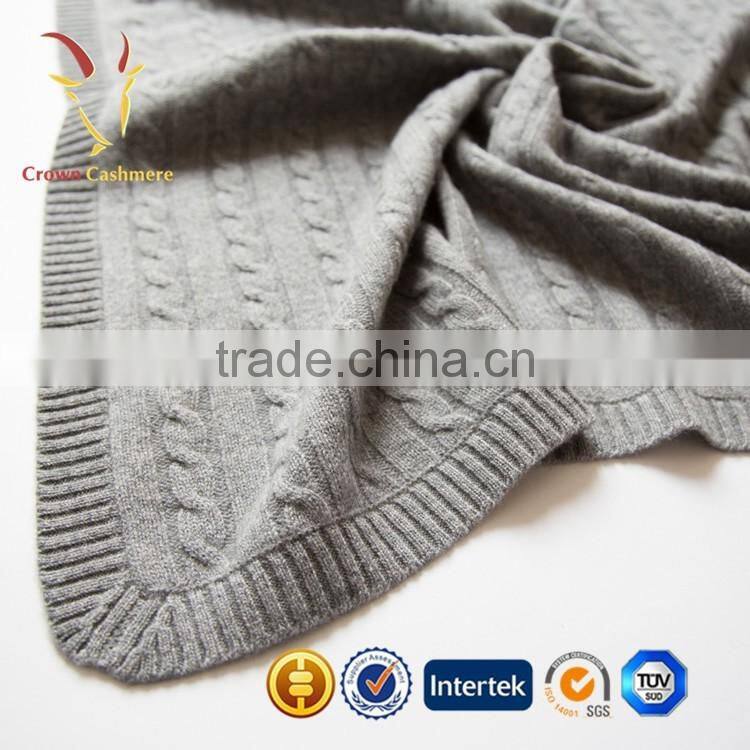 100% Cashmere Wool Cable Knitted Baby Blanket