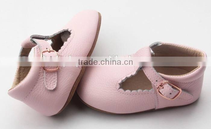 Skidproof genuine leather popular T-bar baby leather shoes soft