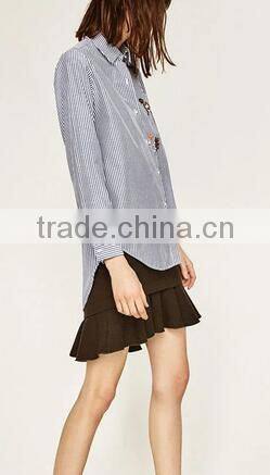 Runwaylover EY2369B 2017 Women Fashion Embroidery Stripe Blouse