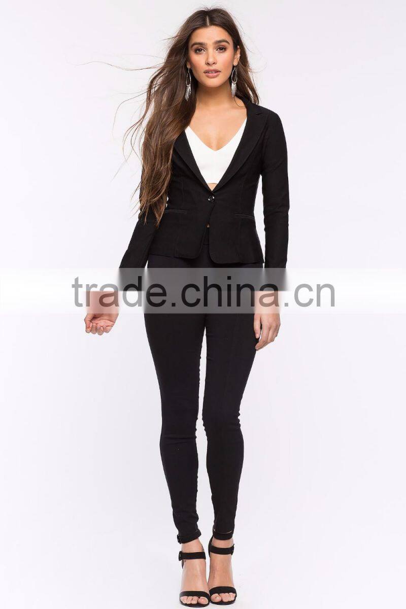 Fashion curved collar long sleeve ladies blazer designs women blazer with single button closure