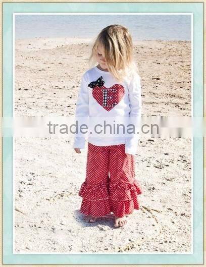 2017 Girls Valentines Day Bouyique Clothing Girls Valentine Day Outfit With Personalized Heart Shirt & Double Ruffle Pants sets