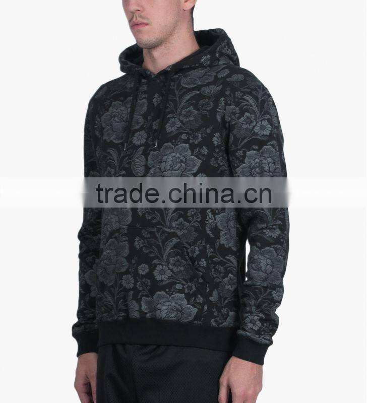 cotton oem allover full print rib cuff and hem loose and leisure hoodie supplier