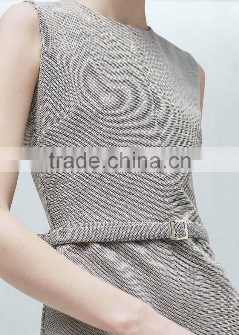 Ladies latest style linen light grey bodycon knee length dress