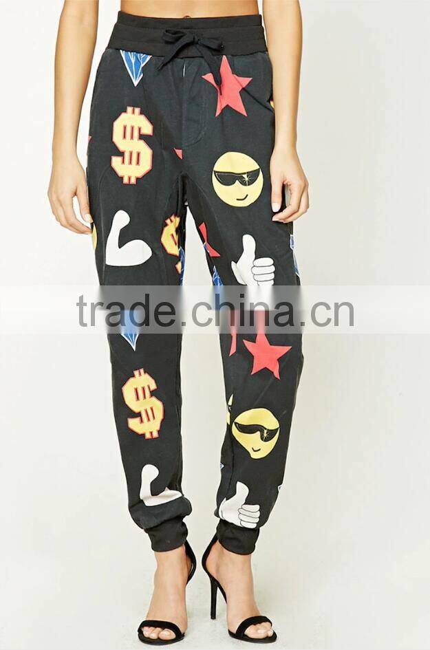 Alibaba OEM Service Womens Spring Outdoor Elastic Narrow Cuff Canvas Printed Pants Trousers