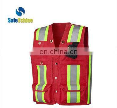 OEM hot sell service breathable ANSI 107 high visibility reflective safety vest with pockets