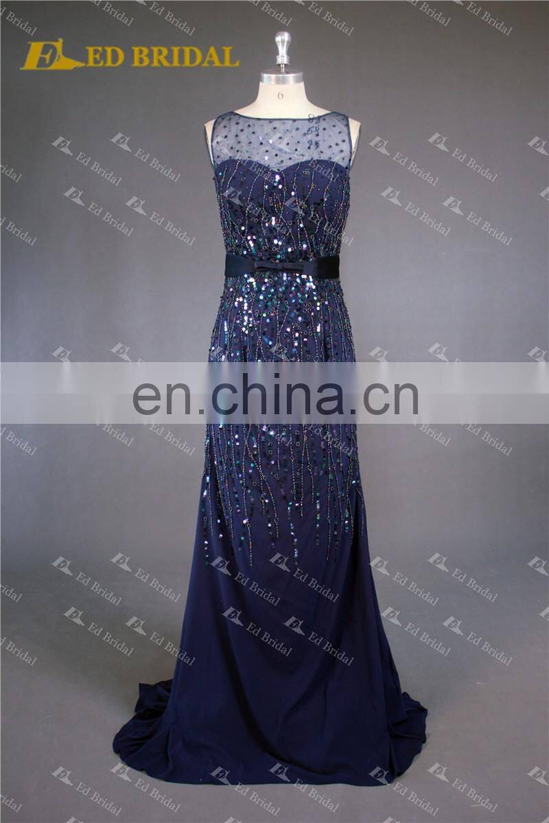 LN147 Stunning beaded sleeveless elegant navy blue sale beaded brazilian evening dress