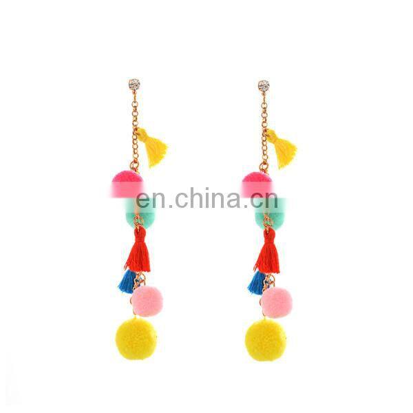 Punk Tassel Statement Chain Earring Colorful Fur Ball Dangle Stud Earring