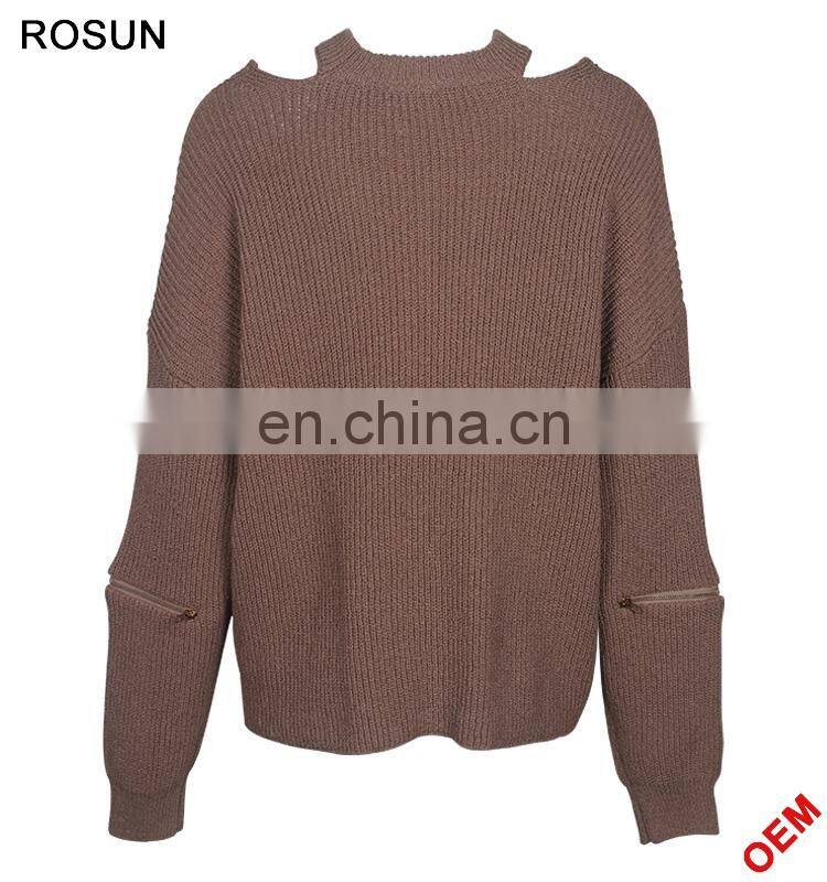 Knitwear Manufacturer Chocker Zip Sleeves Pullover Sweater for Woman