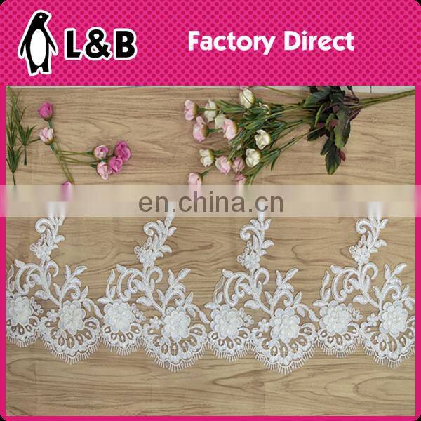 2016 manufacturer flower designs embroideried ivory bridal lace trimmings,embroidered bridal lace trim