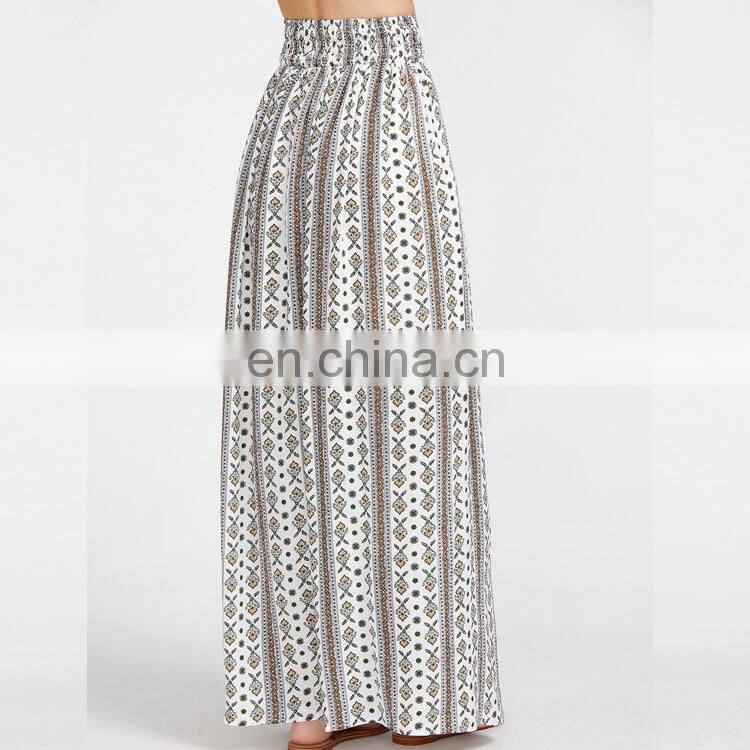 Long Skirt And Blouse Designs Ornate Print Wide Waistband Maxi Skirt