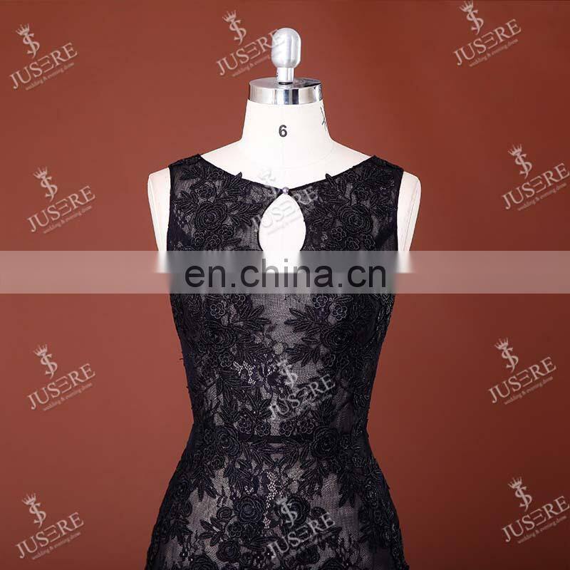 Latest Design Sexy Sleeveless See Through Lace Appliqued Long Black Mermaid Australia Evening Dress With Lace Made In China 2016