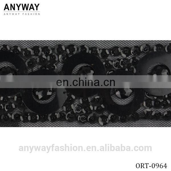 Black woolen yarn crochet chain trim