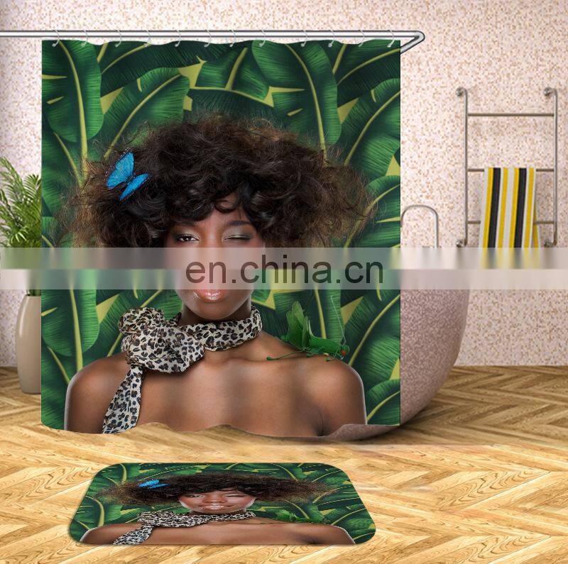 Cheap Black Woman Shower Curtain With Hook, African American Hot Sell African Women Shower Curtain