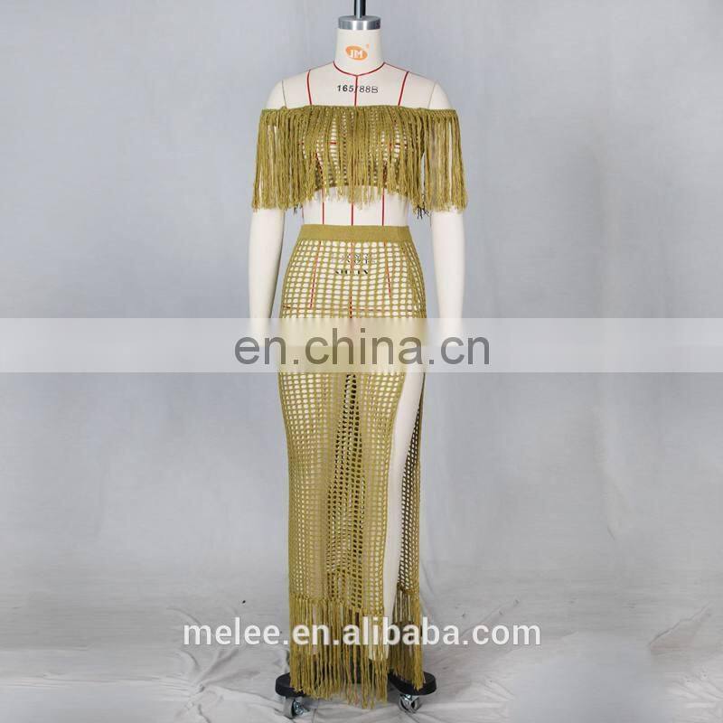 women summer two piece clothing off shoulder tassel swim wear cover up beach maxi dress bikinis 2020 swimwear beachwear