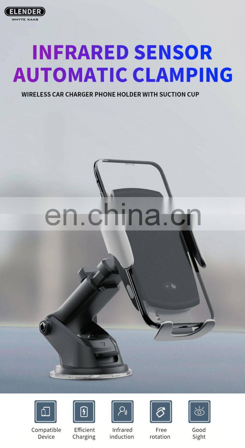 Flexible Automatic Clamping Wireless Car Charger Phone Holder with Suction Cap