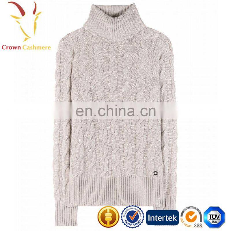 Women turtleneck cable knit cashmere pullover sweater